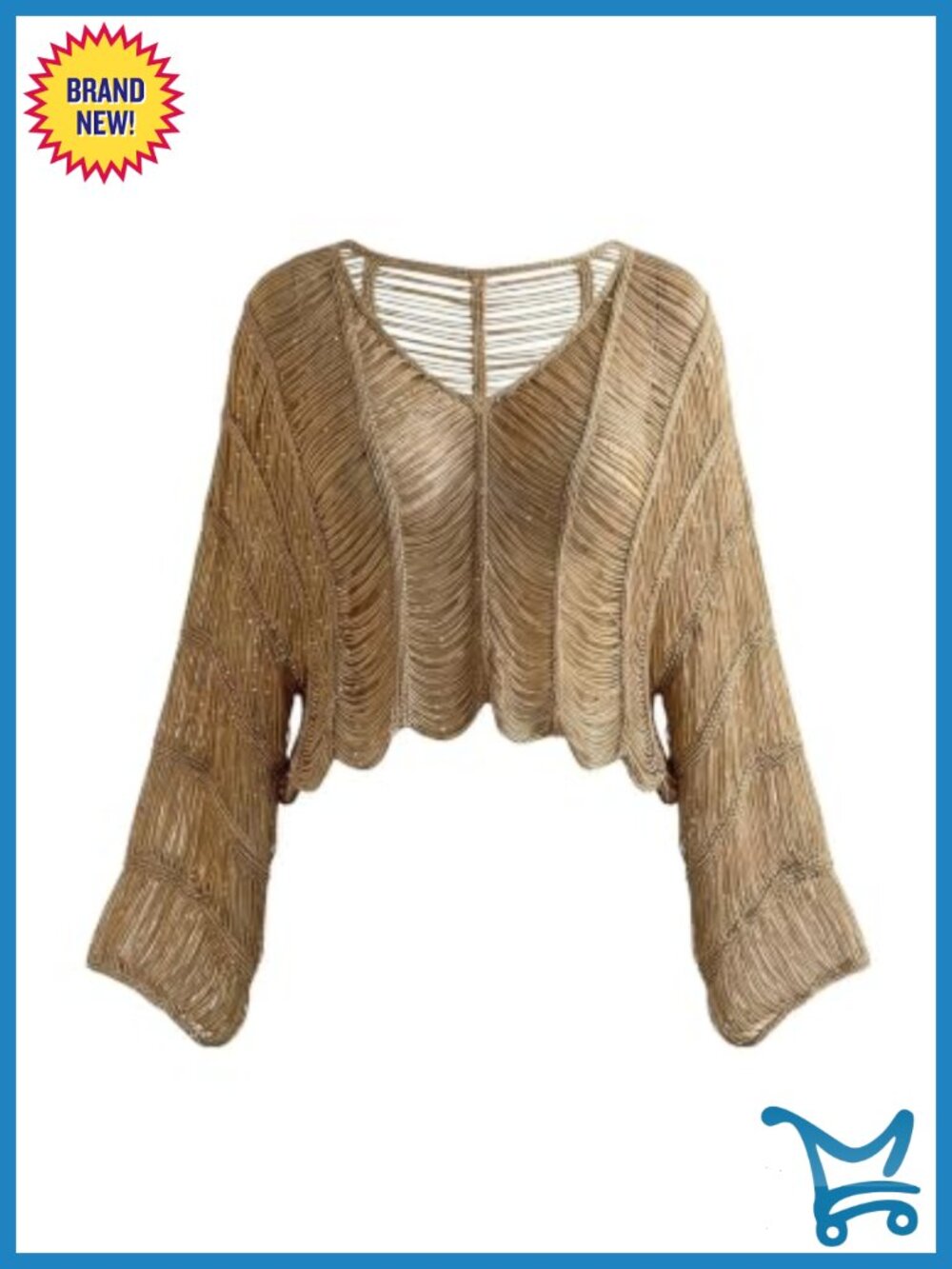 Plus Size Sequin Crochet Sweater Hollow Out Long Sleeve Vacation Top